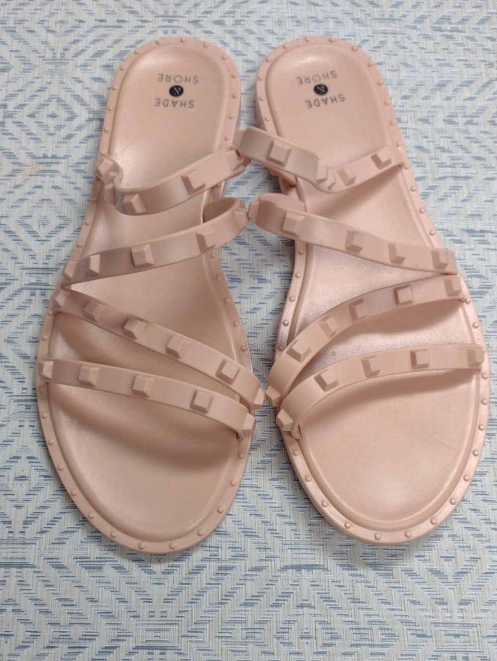 Shade & Shore Women's Blush Studded Multi-Strap Slide Sandals Beach Vacation